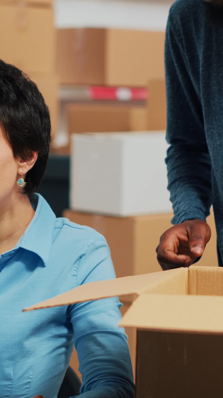 Vertical video: Diverse people working on shipment and business development