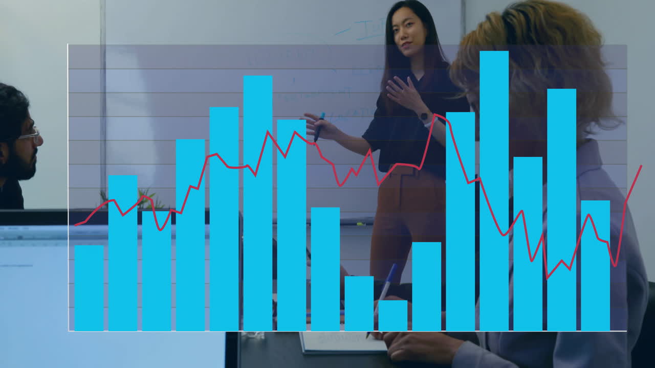 animación del procesamiento de datos sobre diversas personas de negocios en la oficina
