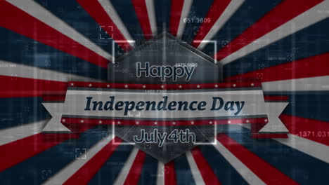 confeti cayendo sobre el banner de texto del día de la independencia contra un fondo radial