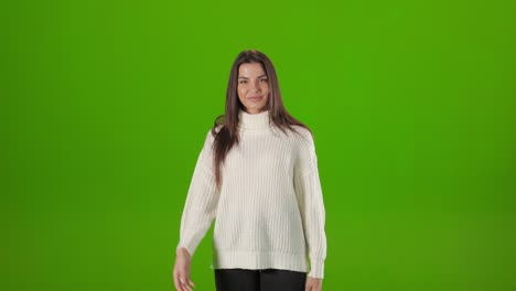 positive woman waving with hand for greeting someone