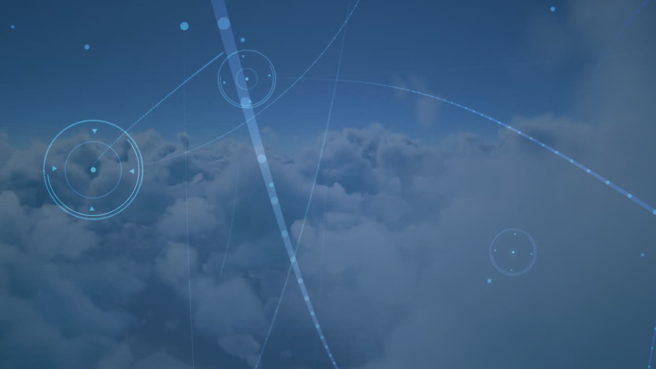 animación de la red de conexiones sobre nubes en segundo plano