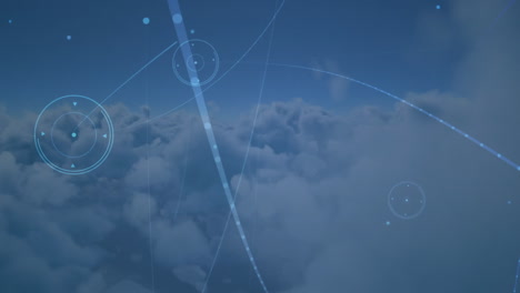animation of network of connections over clouds in background