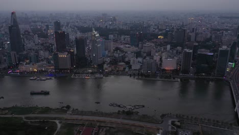 ho chi minh city, vietnam iconic skyline and saigon river waterfront aerial shot of bridge and key buildings of skyline