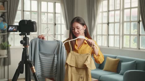 Girl Fashion Blogger Or Woman Showing Casual Colorful Shirts On Camera For Sell Online