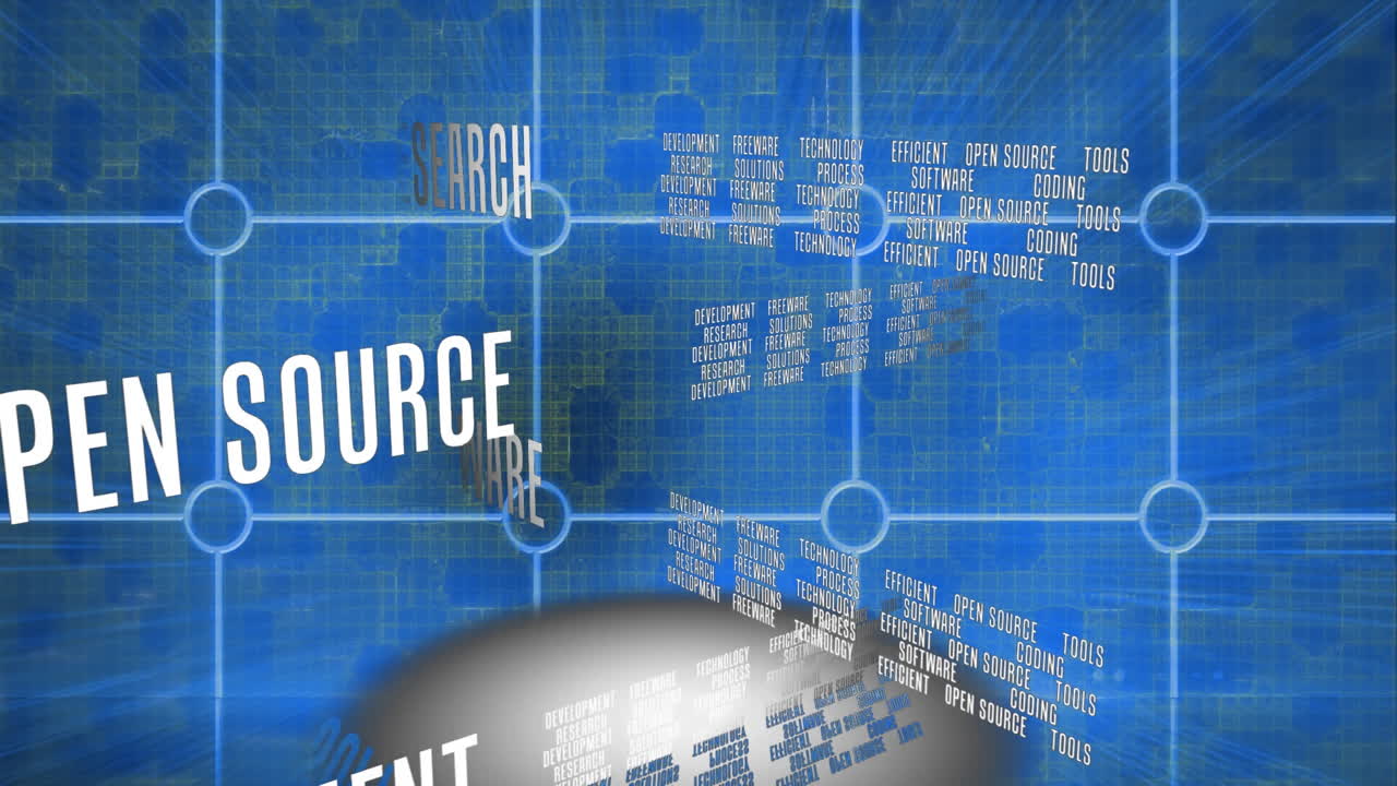 파란색 그리드 위의 데이터 처리 애니메이션