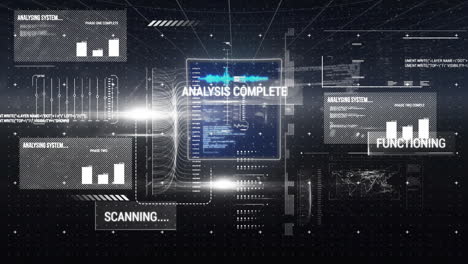 analysis complete and scanning text animation over futuristic digital interface