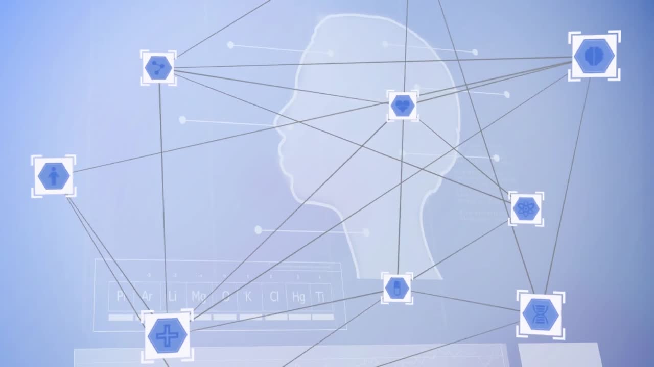 인간 머리 모델에 대한 연결 아이콘의 웹