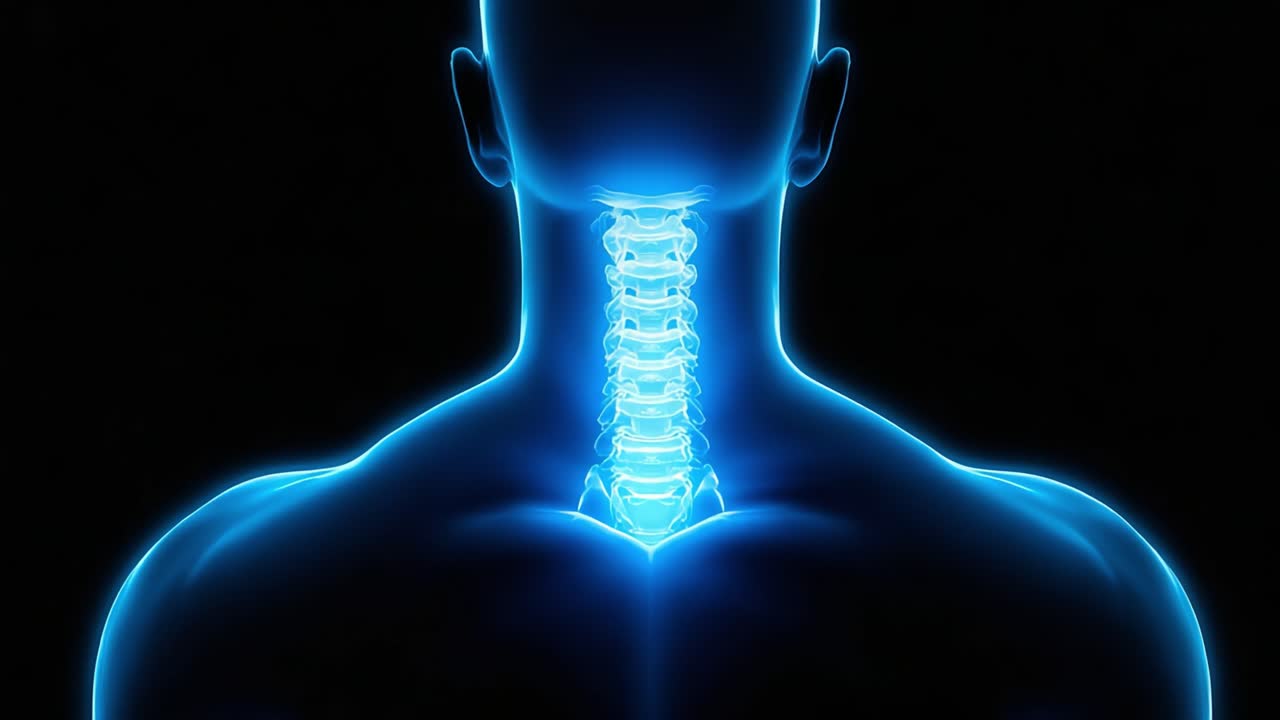 Anatomia illuminata: Un'impressionante esplorazione visiva della colonna vertebrale cervicale umana da due angolazioni, che evidenzia l'intricata struttura e la connettività delle vertebre.