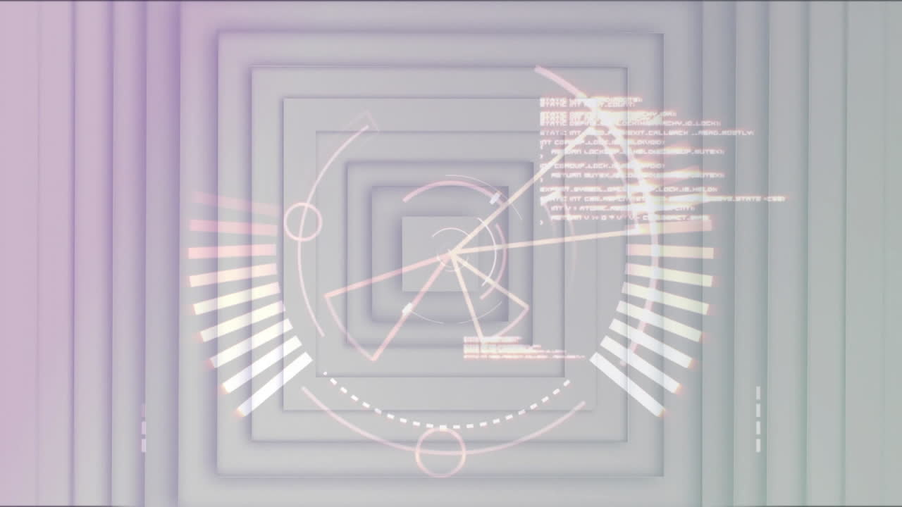 사각형 텍스처 된 배경 위에 로딩 서클과 컴퓨터 언어의 애니메이션