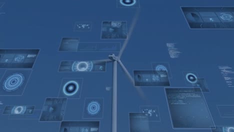 animación del procesamiento de datos con escaneo de alcance sobre la turbina eólica