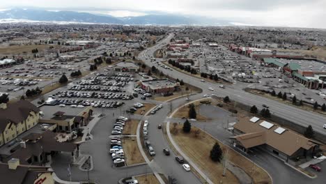 Drone-shot-of-commercial-area-in-a-small-town