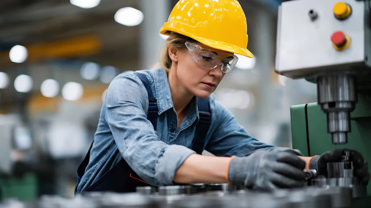 Female engineer in protective gear working