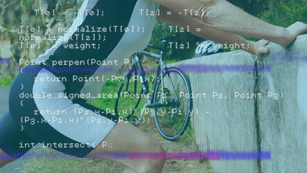 자전거를 타고 운동하는 백인 여성에 대한 데이터 처리 애니메이션
