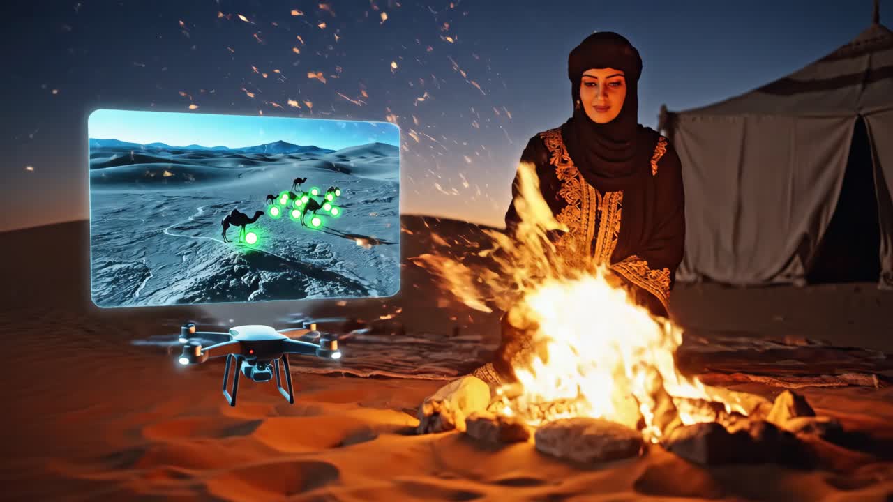 Çölde drone ve AR kullanan kadın