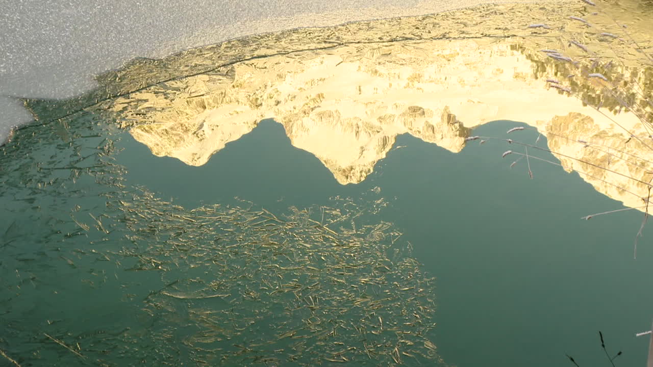 Reflective Mountain Landscape in a Frozen Lake