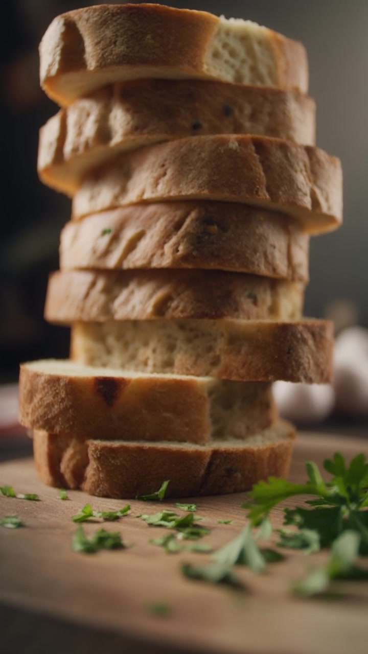 Stack of Freshly Sliced Bread on a Wooden Cutting Board