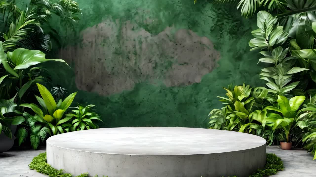 круглая бетонная платформа, окруженная растениями в комнате