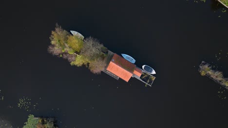 small recreational houses at scheendijk, water and recreational area, loosdrechtse plassen. aerial drone video