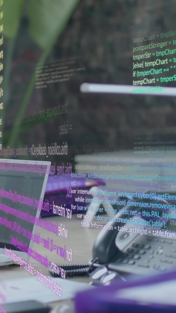Animación de procesamiento de datos sobre un portátil en la oficina