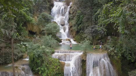 Natural-beauty-of-Kuang-Si-Waterfall-tiers-in-rural-green-Laos-jungle