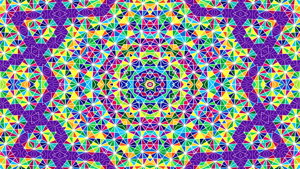 Abstract Coloroso modello simmetrico Ornamentale decorativo Kaleidoscopio Movimento Circolo geometrico e forme stellari