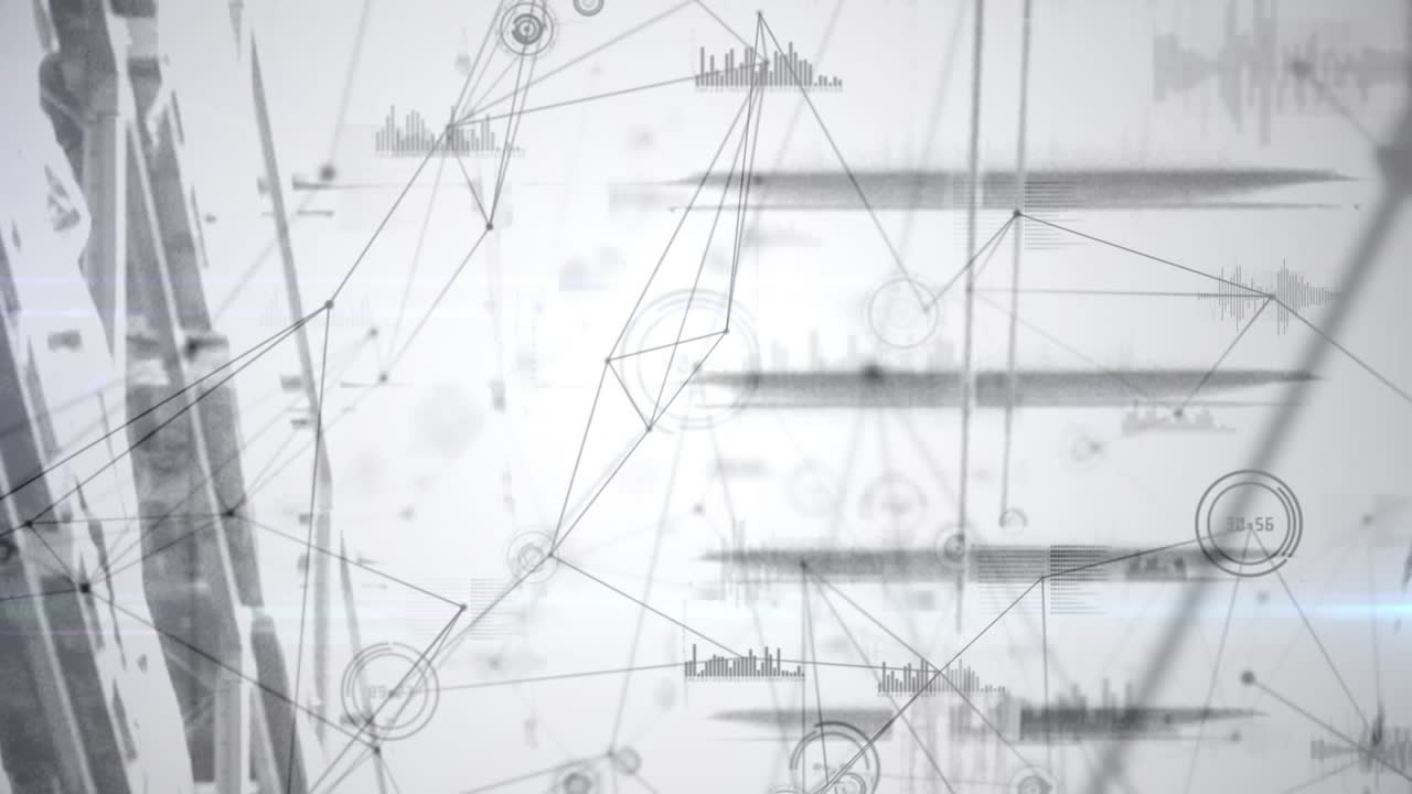 Animation of network of connections over shelves in warehouse