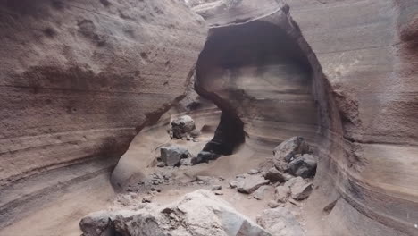 cinematic movement of the camera backwards touring the barranco de las vacas where the beauty of the passage of time and erosion can be appreciated