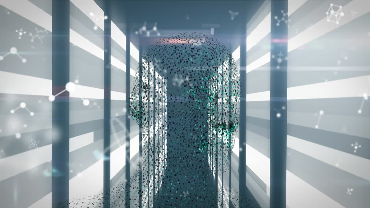 Animation of digital human head spinning and data processing