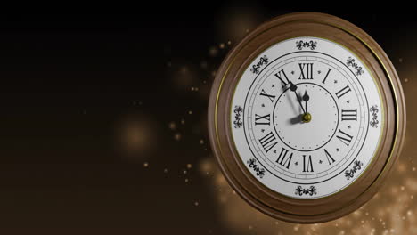 animation of retro clock ticking showing midnight with spots of light on black background