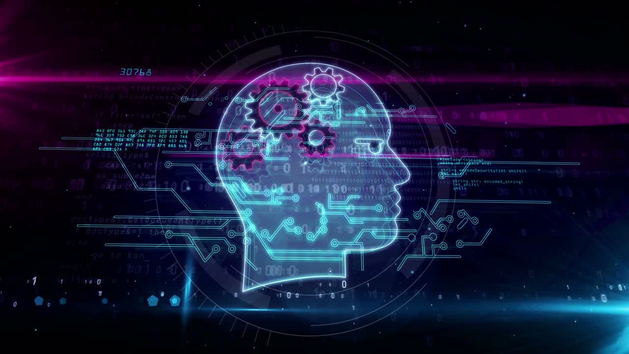 símbolo de la cabeza de la inteligencia artificial resumen en bucle