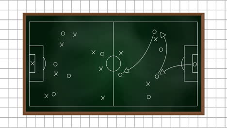 animation of football sports field with tactics and strategy drawings on ruled paper background