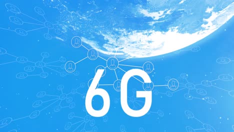 animation of 6g text over network of connections and globe