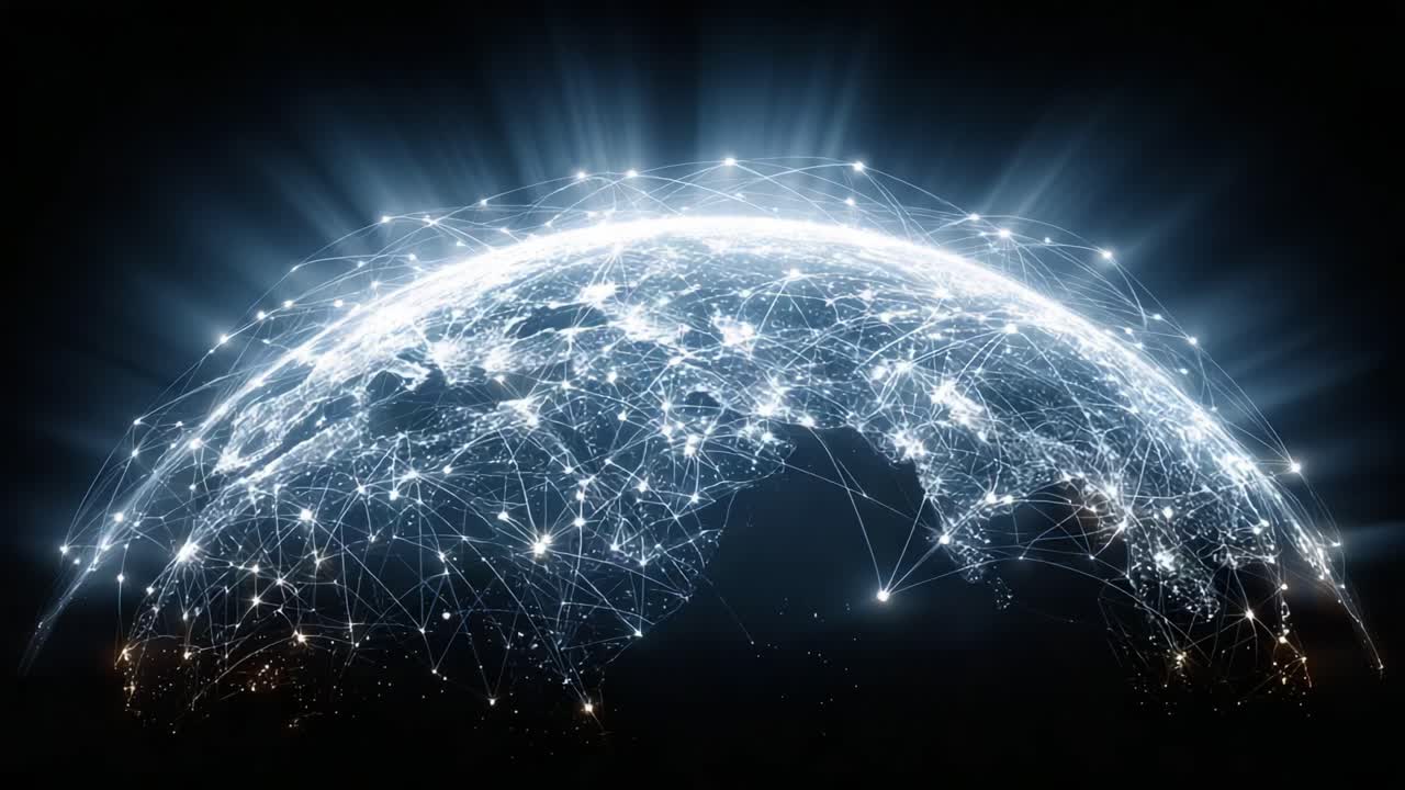 A Stunning Visualization of a Connected World, Showcasing the Interconnectedness of Global Networks and Data Flow with a Futuristic, Illuminated Atmosphere