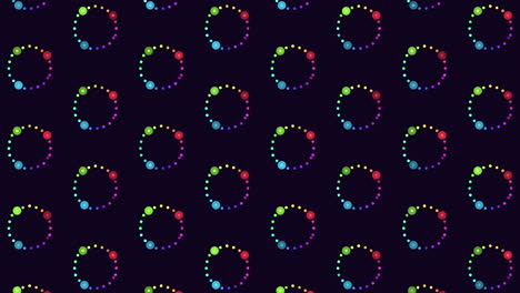 Digital futuristic circles pattern with rainbow glitters on black gradient