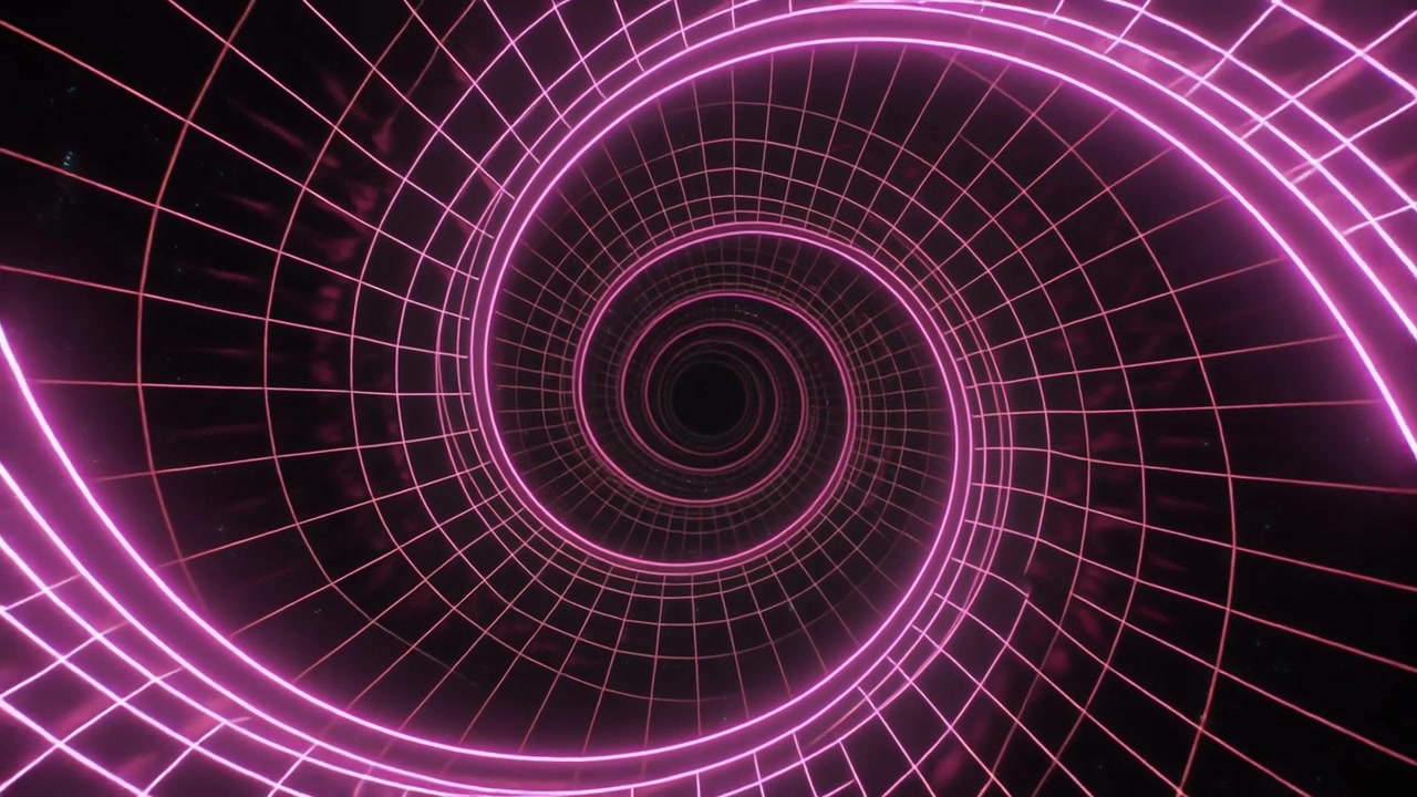 Animazione di Tunnel Astratto a Griglia Spirale Rosa Neon
