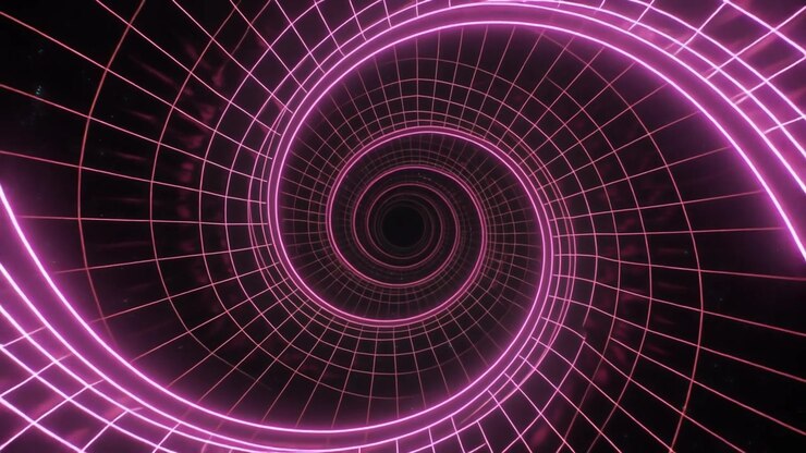 Animação Abstrata de Túnel em Grade Espiral Rosa Neon