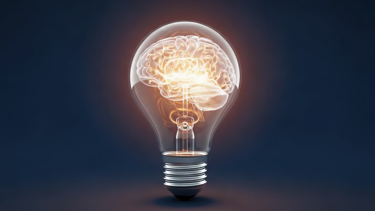 A Unique Conceptual Fusion of Creativity and Intelligence Represented by a Brain Inside a Lightbulb, Symbolizing Enlightenment and Innovative Ideas