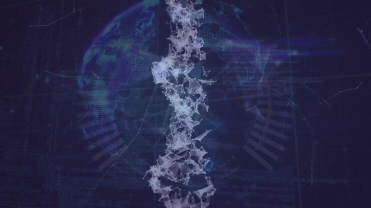 Animation of dna strand, data processing over globe