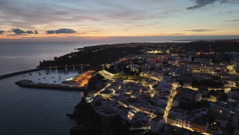 Picturesque-Sunset-Over-Coastal-City-Of-Albufeira-In-Algarve,-Portugal