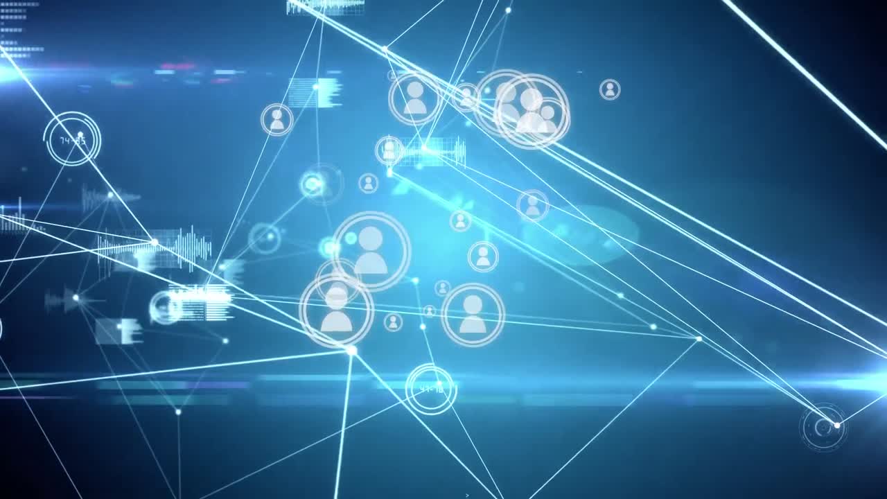 디지털 블루 스페이스의 아이콘으로 연결 네트워크의 애니메이션