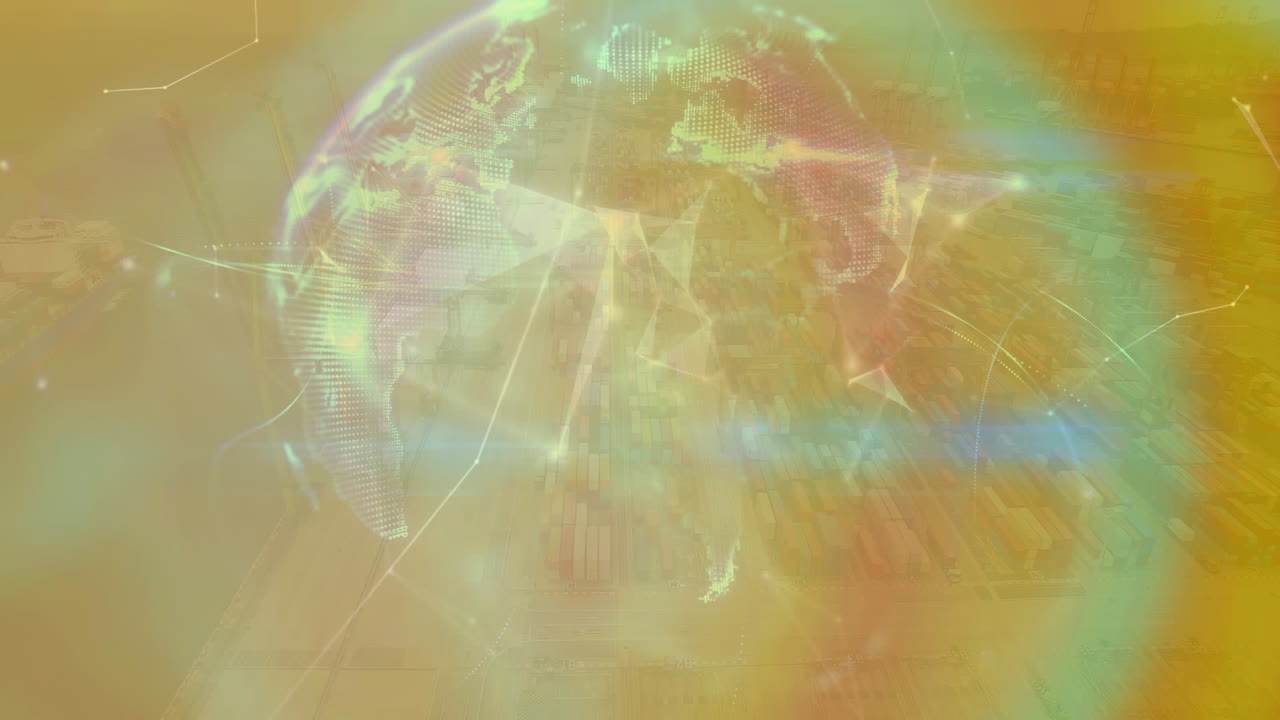 animación del globo con una red de conexiones que giran sobre el almacén