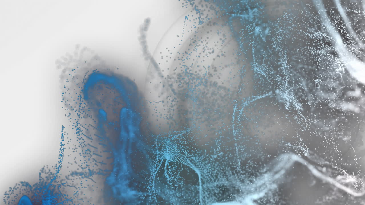 Abstract blue and gray particles forming dynamic shapes in animation