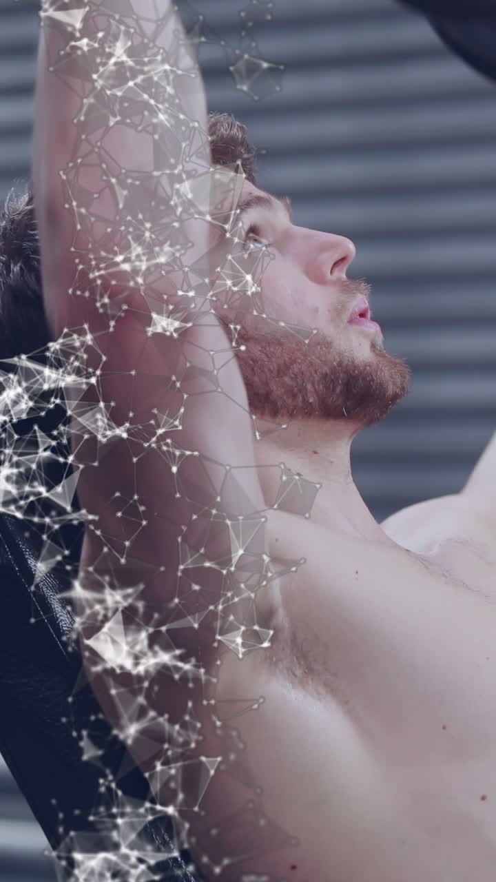 체육관에서 운동하는 백인 남성에 대한 dna와 연결의 애니메이션