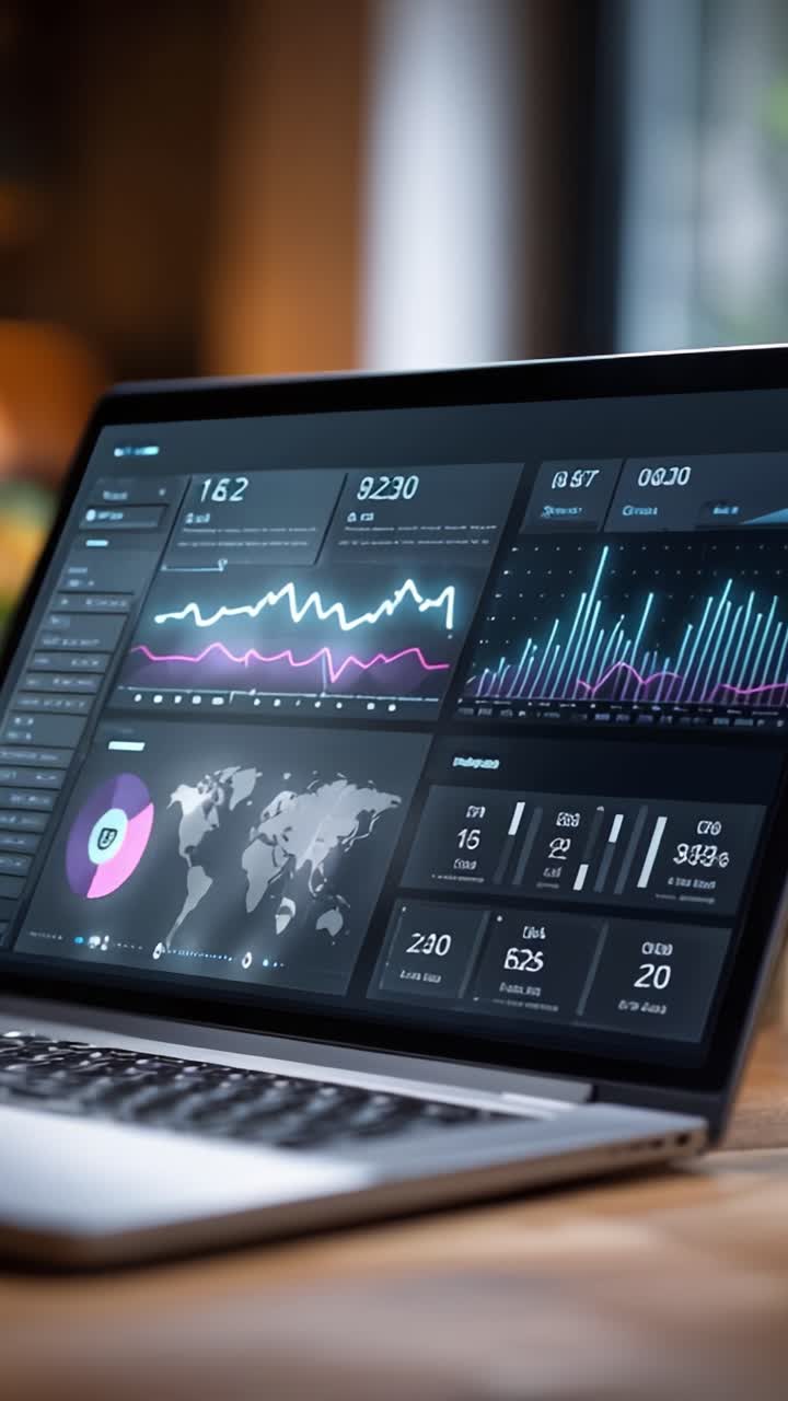 Dynamic Analytics Dashboard Displaying Real-Time Data Visualizations and Performance Metrics on a Laptop Screen for Informed Decision Making