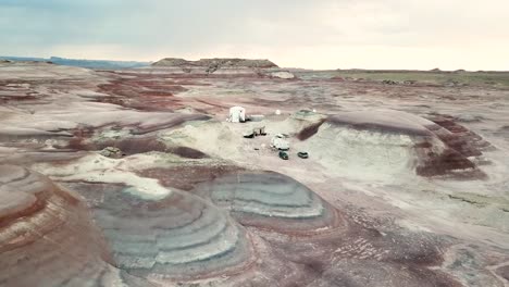 Mars Desert Research Station. Aerial View of Habs in Utah Sandstone Desert Relief, Resemble to Another Planet Landscape