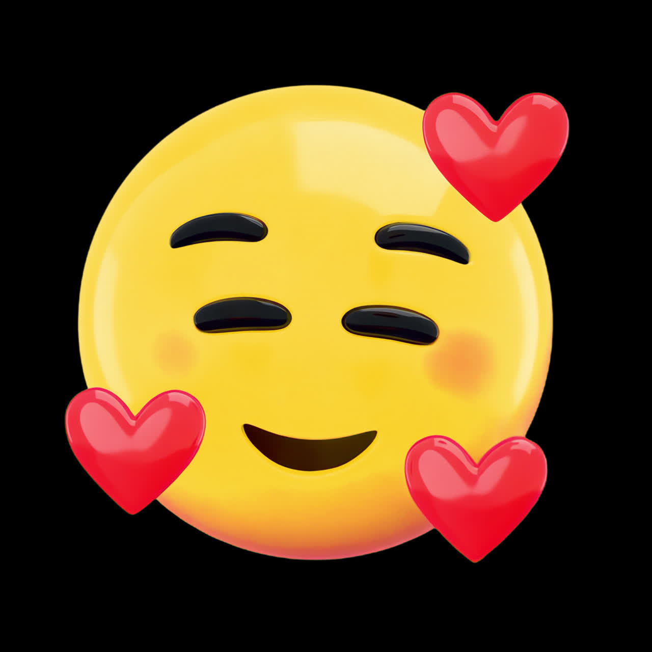 Smiling emoji with hearts animation isolated asset, transparent 4K video, alpha channel, ProRes 4444