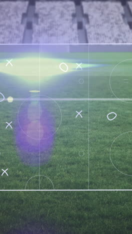 animation of game plan and soccer ball at stadium