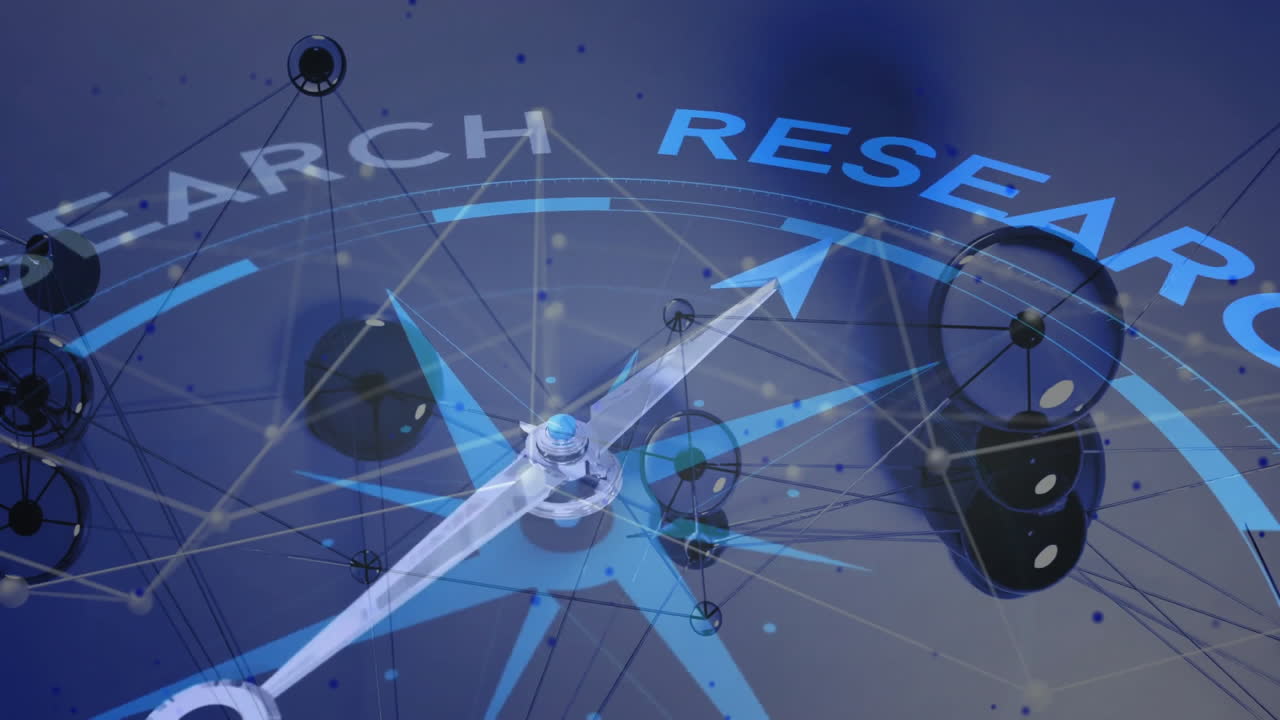 연결 네트워크를 통해 나침반 및 연구 텍스트의 애니메이션