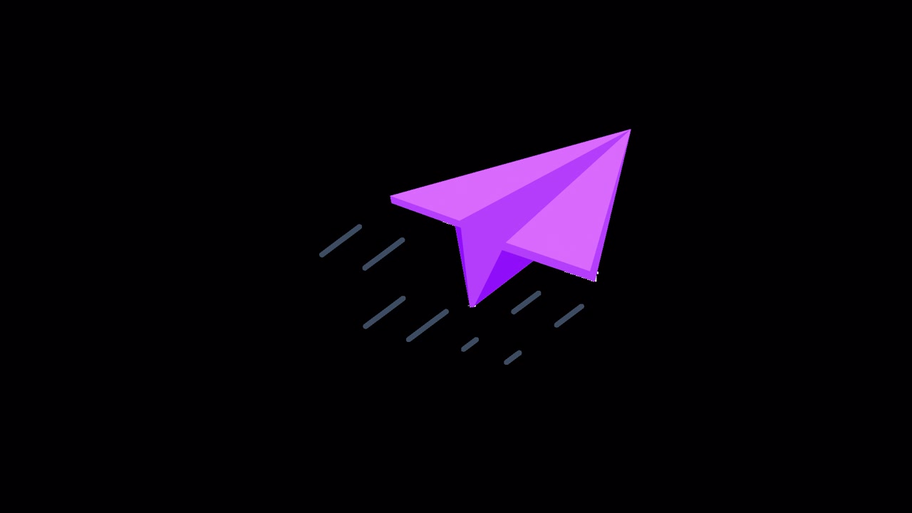 Animated Purple Paper Airplane Flying Against Black Background