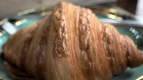 closeup of croissants in slow motion. homemade bakery